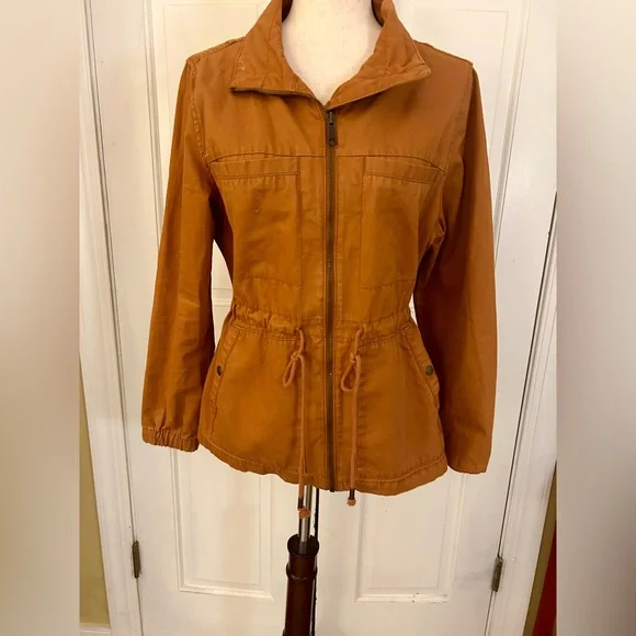 Old Navy Woman’s Orange Sz M 100% Cotton Utility Jacket W/ Waist Drawstring - Picture 1 of 16